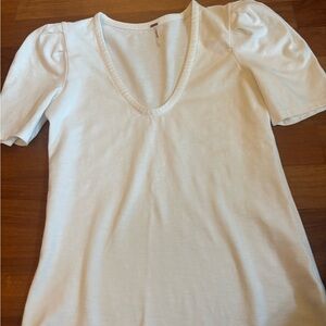 Free People White Puff Sleeve Fitted T-Shirt